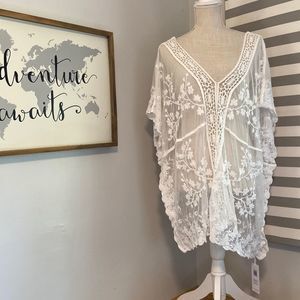 Cupshe White Sheer Lace Crochet Oversized Swim Cover-Up Size One Size